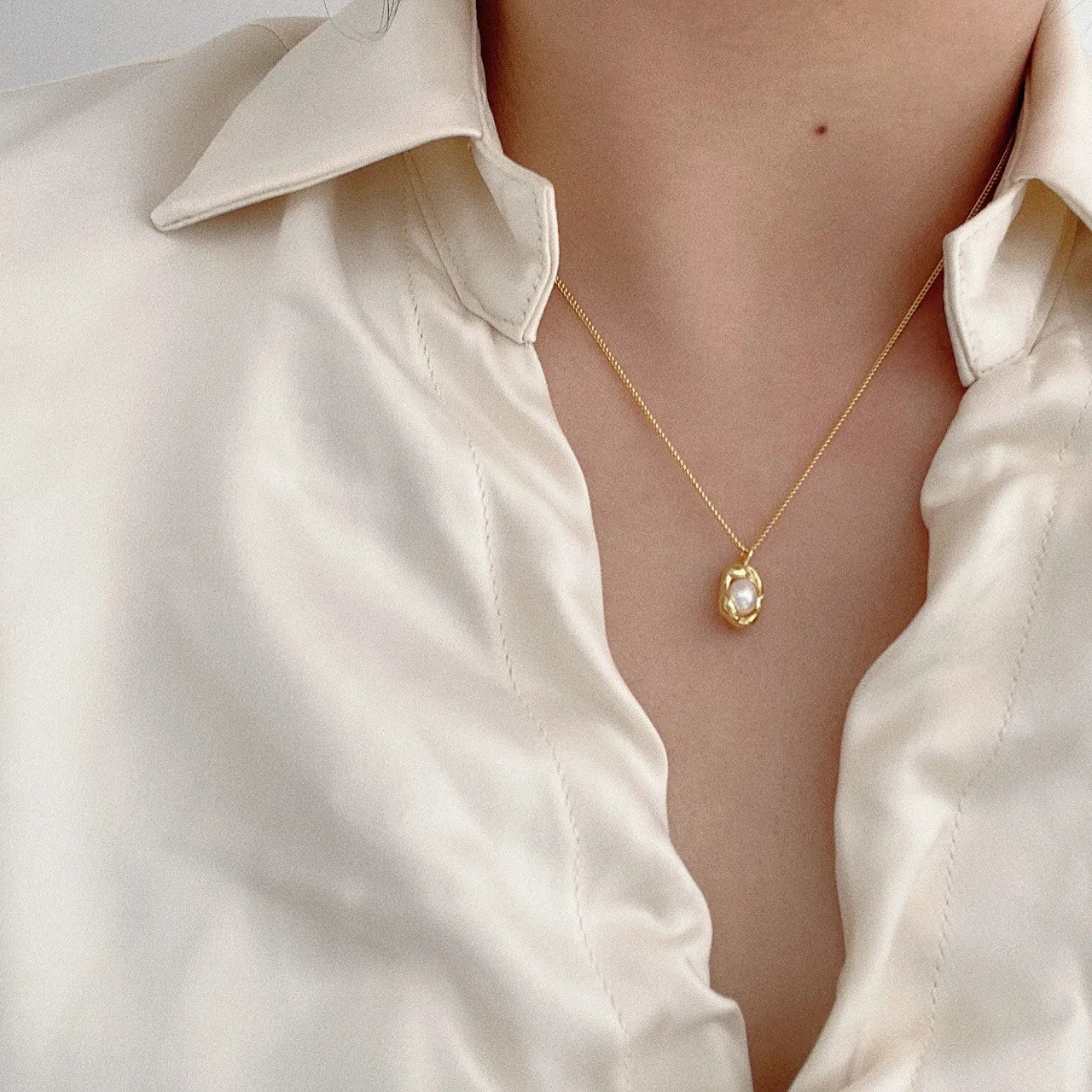OIMG 316L Stainless Steel Gold Plated Fashion Elegant Irregular Baroque Imitation Pearl Neckalce For Women Aesthetics Jewelry
