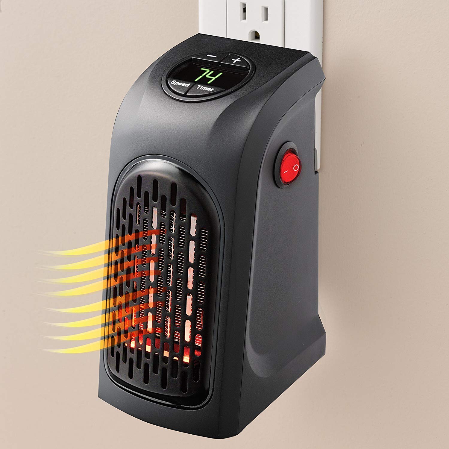 Compact Plug-in Electric Room Heater – 400W Handy Mini Air Warmer with Timer & LED Display, Wall Outlet Space Heater for Home, Office & Bedroom, Personal Portable Heater Fan