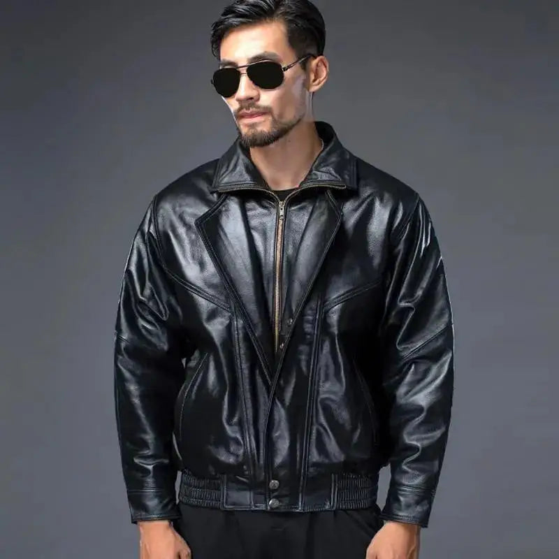 2022 Men's Turn-lapel Leather Jacket Coat Outside Spring and Autumn Street Trendy Men's Personality Simple Punk Fan Coat Q14