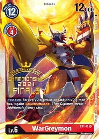 WarGreymon (2021 Championship Finals Event Pack Alt-Art Gold Stamp Set) (ST1-11 SR) [Starter Deck 01: Gaia Red]
