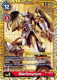 WarGreymon (2nd Anniversary Card Set) (BT1-025 SR) [Release Special Booster 1.0]
