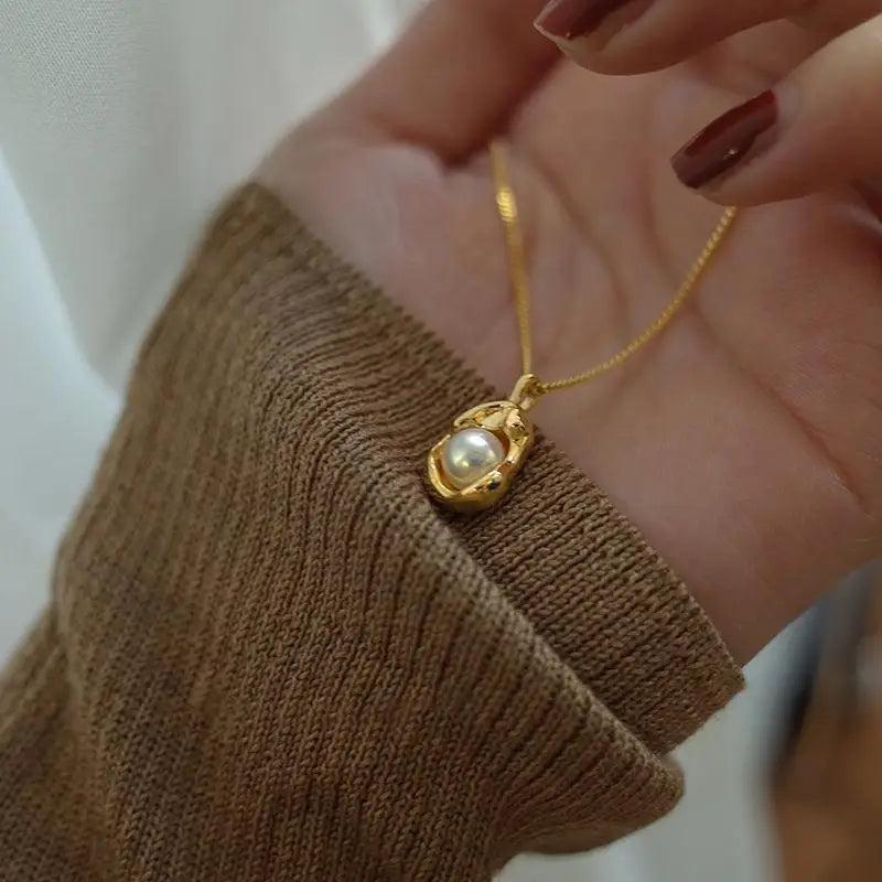 OIMG 316L Stainless Steel Gold Plated Fashion Elegant Irregular Baroque Imitation Pearl Neckalce For Women Aesthetics Jewelry