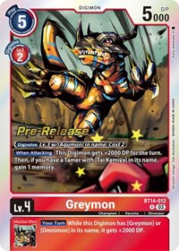 Greymon (BT14-012 R) [Blast Ace Pre-Release Cards]