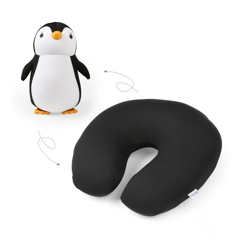 Travel Neck Pillow U-Shaped Plush Pillow Cute Zip and Flip Penguin Deformable Cushion Supports Your Head Neck Chin for Adult