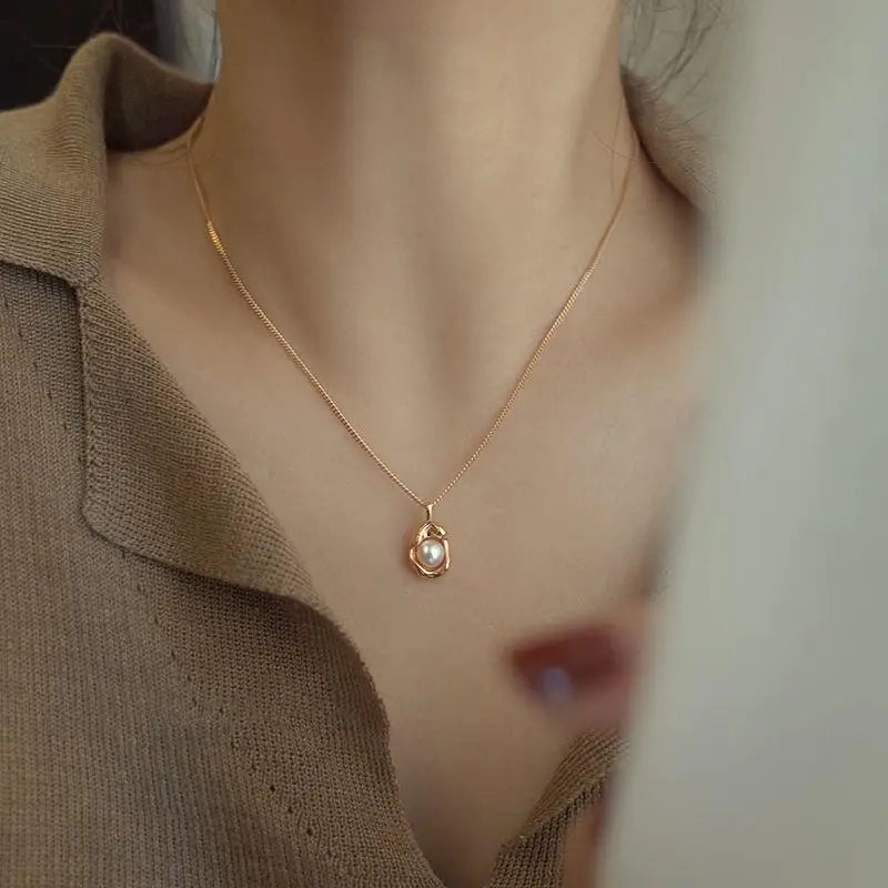 OIMG 316L Stainless Steel Gold Plated Fashion Elegant Irregular Baroque Imitation Pearl Neckalce For Women Aesthetics Jewelry