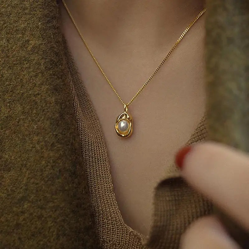 OIMG 316L Stainless Steel Gold Plated Fashion Elegant Irregular Baroque Imitation Pearl Neckalce For Women Aesthetics Jewelry