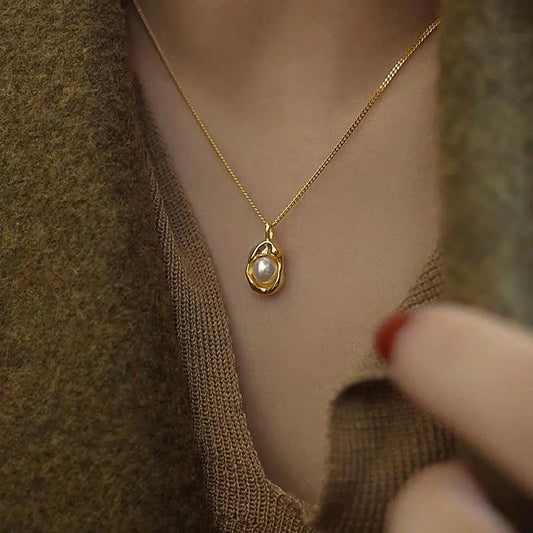 OIMG 316L Stainless Steel Gold Plated Fashion Elegant Irregular Baroque Imitation Pearl Neckalce For Women Aesthetics Jewelry