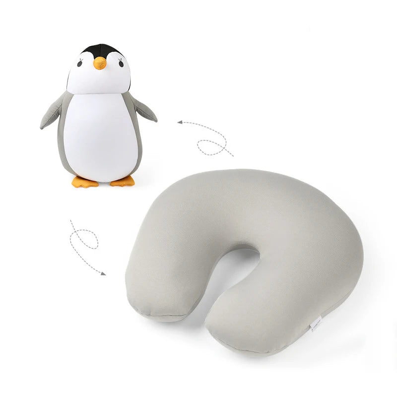 Travel Neck Pillow U-Shaped Plush Pillow Cute Zip and Flip Penguin Deformable Cushion Supports Your Head Neck Chin for Adult